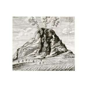  Engraving Of Vesuvius Erupting by Athanasius Kircher. size 