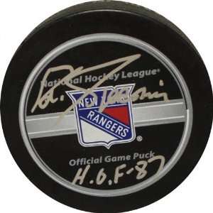 Eddie Giacomin New York Rangers Autographed Hockey Puck with HOF 
