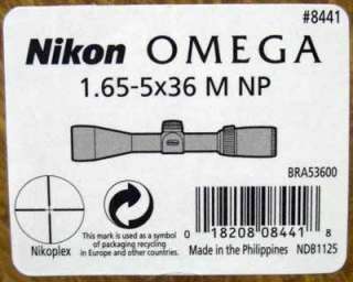 New Nikon Omega 8441 Rifle Scope 1.65 5x36 Muzzleloader Shotgun Niko 