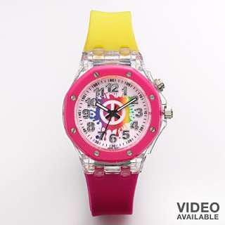 SO Silver Tone Rainbow Peace Sign Light Up Watch