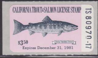    10 California State Revenue Trout Salmon Fishing License Fish Stamp