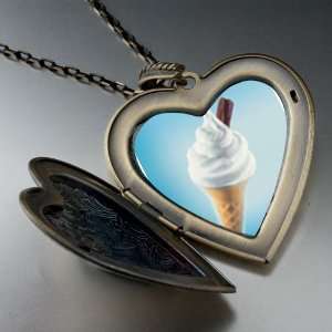 Vanilla Ice Cream Cone Large Photo Locket Pendant Necklace