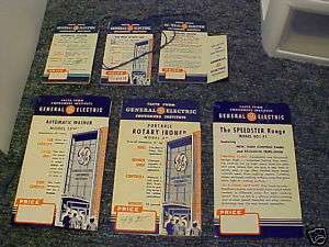 GENERAL ELECTRIC FACTS TAGS & WARRANTY CARDS 6 PCS. GE  