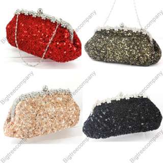 Women Glitter Sequined Beaded Evening Party Crystal Clutch Purse 