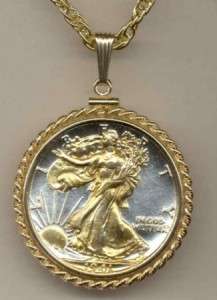 Gold/Silver Coin Necklace, U.S. Walking Liberty Half  