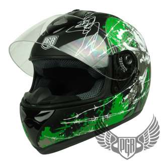 Matte Black Green Skull PEAK Full Face Motorcycle DOT APPROVED Helmet 