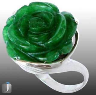 size 8 GREEN CHALCEDONY CARVED FLOWER 925 STERLING SILVER ARTISAN RING 