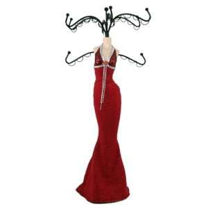  Ruby Red Glitter Halter Dress Mannequin Jewelry Stand 