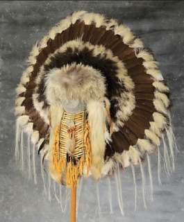 Native American Prairie Coyote War Bonnet Headdress  