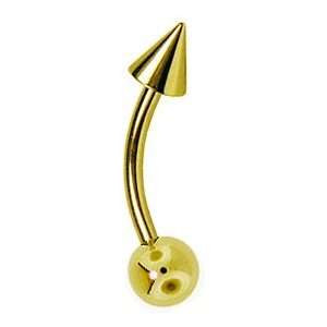   Yellow Gold SPIKE & BALL Curved / Bent Barbell   3mm Balls Jewelry
