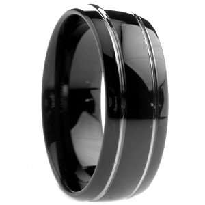  8 mm Mens Black Tungsten Carbide Rings Wedding Bands Round 