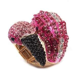   Pave Animal Stretch Adjustable Fashion Ring Gold Fuchsia Pink Jewelry