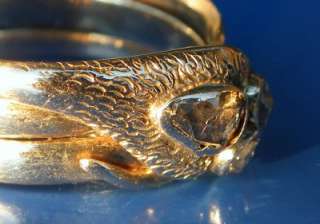   18ct GOLD ROSE CUT TRILOGY DIAMOND SNAKE RING c1870 & CASE  