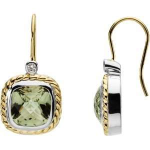   Green Quartz & Diamond Earrings Diamond quality AA (I1 clarity, G I