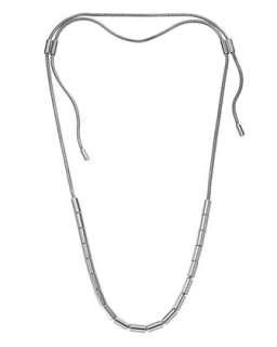 Silver Tone Tubular Bead Snake Chain Necklace