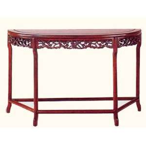   Asian half moon table with hand carved bird & flow