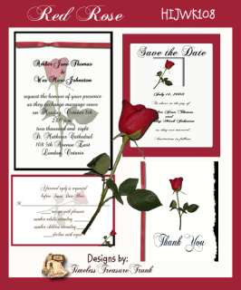 Delux Red Rose Wedding Invitation Kit on CD  