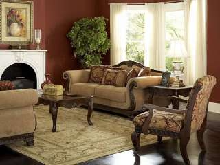   WOOD TRIM CHENILLE SOFA COUCH SET LIVING ROOM FURNITURE NEW  