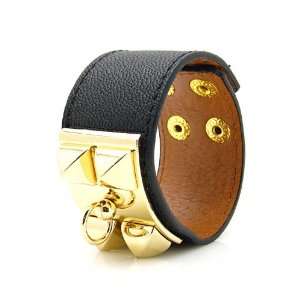   Stud European Leather Cuff Bracelet   Black Color 