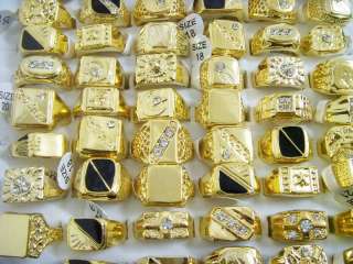 Lots 30pcs Crystal rhinestone Mens gold plated ring  