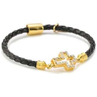 Accessories & Beyond Black Braided Leather Bracelet With Rhinestone 