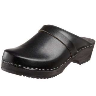 Cape Clogs Womens Jet Black Wooden Swedish Clog   designer shoes 