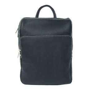  Black Piel Leather Slim Front Pocket Backpack Office 