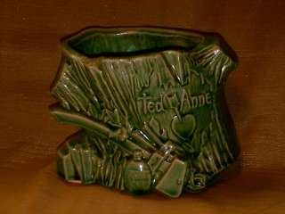 Vintage McCoy Pottery Ted & Anne Stump Planter Green 4 Tall 5 1/2 