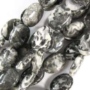  18mm black leopard skin jasper flat oval beads 16