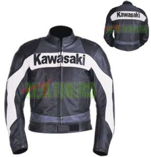   /Black Kawasaki Motorcycle Biker Leather Jacket   All Sizes  