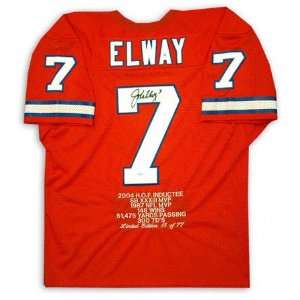 John Elway Denver Broncos Autographed Orange Jersey with Career Stats 