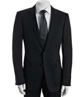 Gucci black wool 2 button suit with flat front pants   up to 