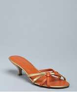 Hogan orange knotted leather kitten heel sandals style# 318368501
