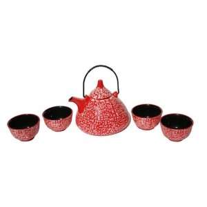  Calligraphy Kettle Style Tea Set   Red