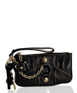 Juicy Couture black leather Tz ring detail wristlet   up to 