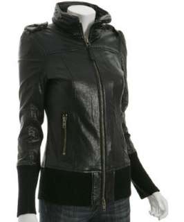 Mackage black lamb leather Nev banded zip jacket   