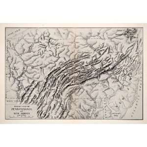 : 1907 Map Pennsylvania New Jersey USA Topographic New York Lake Erie 
