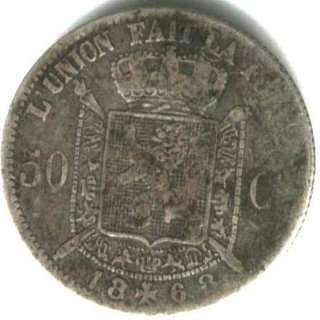 BELGIUM COIN 50 CENTIMES 1868 KM 26 F*  