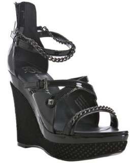 Rock & Republic black patent Charlize cutout wedge sandals   