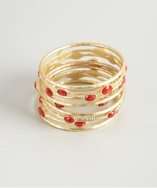 style #317740401 set of nine coral glass and gold plate stackable 