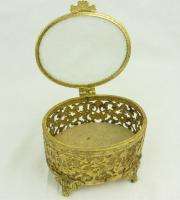 Vintage Ornate Brass/Glass Trinket/Dresser Tray Lid  
