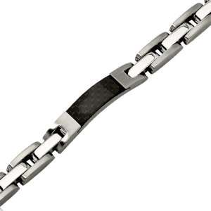  mens stainless steel carbon fiber link bracelet: Jewelry