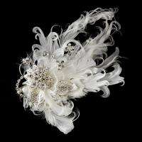   Crystal Floral Wedding Bridal Feather Fascinator Hair Comb pin 458s