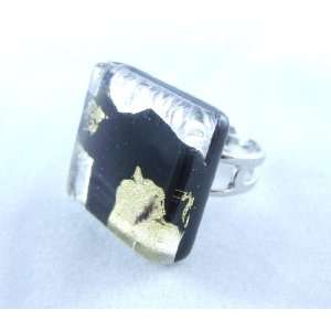   Silver Gold Square Venetian Murano Glass Adjustable Ring Jewelry