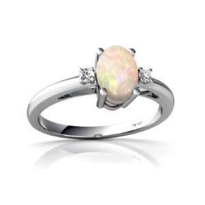  14K White Gold Oval Genuine Opal Ring Size 9: Jewelry