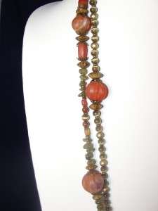  Eye Carved Red Natural Stone Bead Double Strand Necklace 29  
