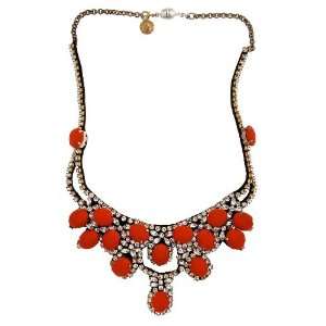    Ranjana Khan   Orange Silk Covered Crystal Tiara Necklace Jewelry