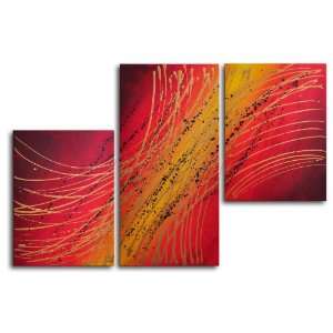 Hand Painted Modern Oil Painting Spirograph in gold 3 Piece Canvas 