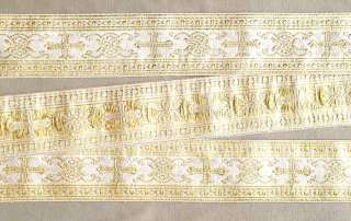 Yards. Religious, Vestment Trim. White & Gold. Metallic Jacquard 