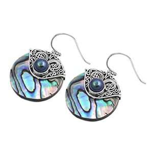   Sterling Silver Earrings Abalone, Genuine Mabe Pearl Fish Wire Earring